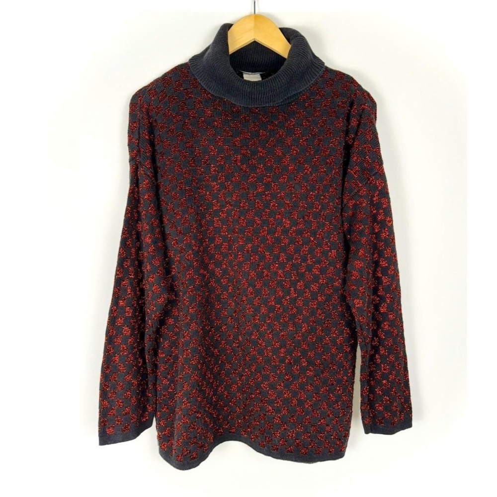 Vintage 1990βs βPierre Cardinβ Knit Turtleneck Pullover Sweater - Red Sparkled